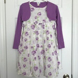 Marc & Maddie Floral Dress With Long Sleeve Shrug Girls Size 12 Purple White
